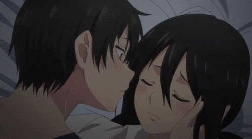 shuumatsu no harem, animated, animated gif, screen capture, 2girls, bed, black h