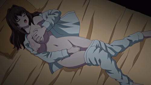 jitaku keibiin, animated, animated gif, screen capture, 1girl, breast grab, brea