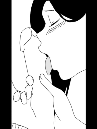 monochrome, animated, greyscale, animated gif, 1boy, 1girl, blush, fellatio, fem