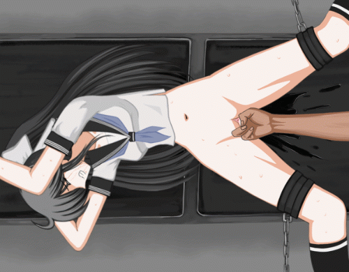 pixiv id 12353, tappu, uncensored, animated, animated gif, 1girl, arms up, black