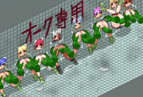 animated, animated gif, pixel art, loop, 6+girls, anal, between breasts, breast