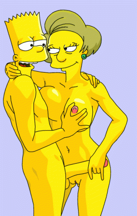 the simpsons, bart simpson, edna krabappel, simple background, uncensored, anima