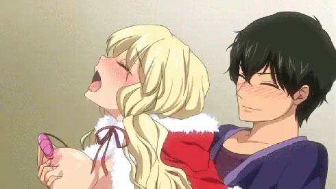 eromame (animation), ///, 1boy, 1girl, bed, black hair, blonde hair, blush, bow