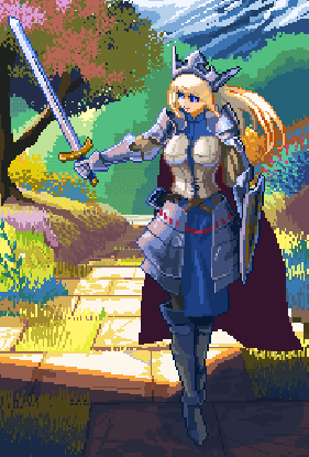 apo (rairaru20001), original, 1girl, armor, blonde hair, blue eyes, breasts