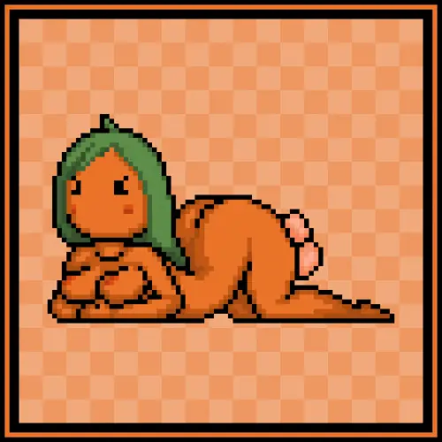 orangejuicemann, ass, green hair, orange body, anthro, 1:1 aspect ratio