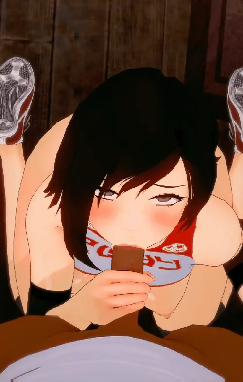 giddora, rwby, ruby rose, 1boy, 1girl, areolae, armband, ass, bare shoulders