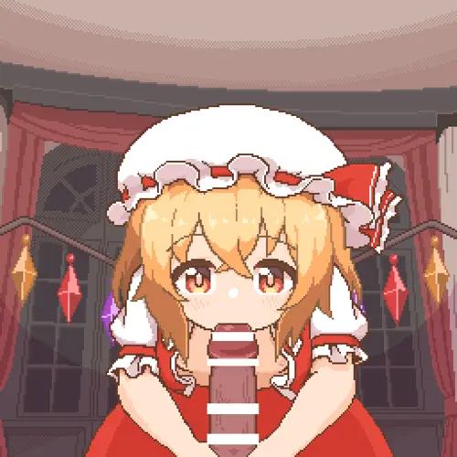 kanikanitengoku, touhou project, flandre scarlet, 1boy, 1girl, after fellatio