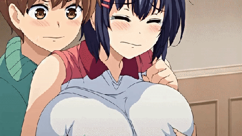 ikkyuu nyuukon, 1boy, 1girl, black hair, breast grab, breasts, brown eyes