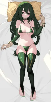 waterring, my hero academia, asui tsuyu, 1girl, belt collar, bikini, black eyes