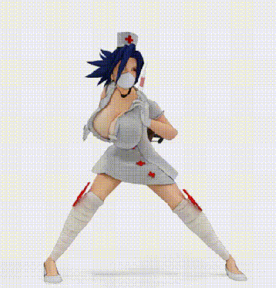 skullgirls, valentine (skullgirls), 1girl, blue hair, bouncing breasts, breasts