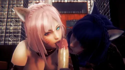 final fantasy,final fantasy xiv miqo'te animated about heterochromia(オッドアイ) light-skinned_male(色白の男性) penis(ペニス)