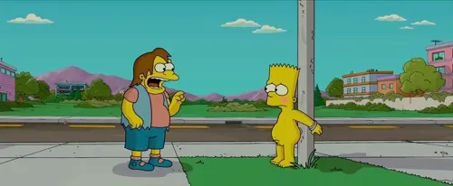 the simpsons bart simpson,nelson muntz video about male(男性) sky(空) street(道)