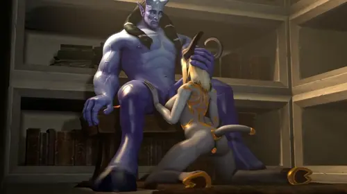 warcraft,world of warcraft draenei,lightforged draenei video by kaminakirei about hand_on_head(頭に手) horn(ホーン) oral(オーラル)