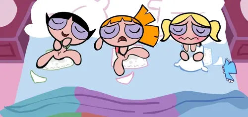 powerpuff girls buttercup,blossom,bubbles hentai video about dry_humping(ドライハンプ) orange_hair(オレンジの髪) rubbing(こすっている)