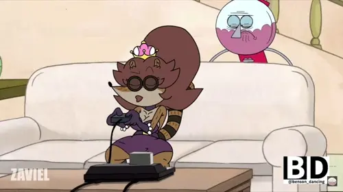 regular show rigby,benson dunwoody,rigbette hentai anime by zaviel,benson dancing