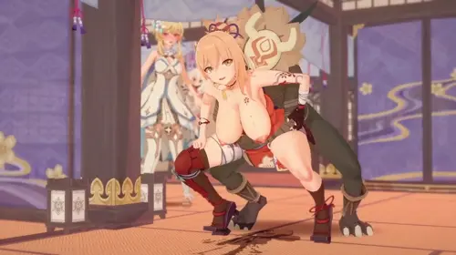 Genshin Impact Lumine,Paimon,Yoimiya,Hilichurl video by Koro22